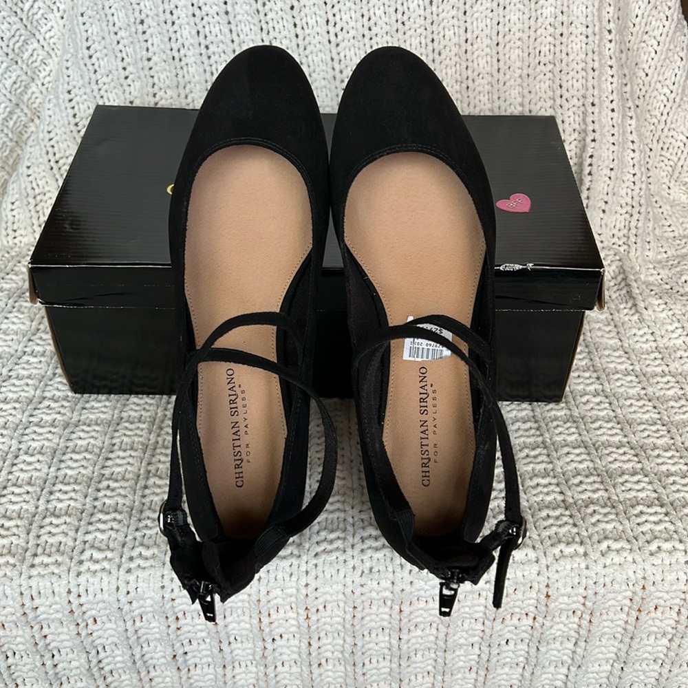 Christian Soriano Annalise cross strap ballet flats. Black suede, Sz 8.5